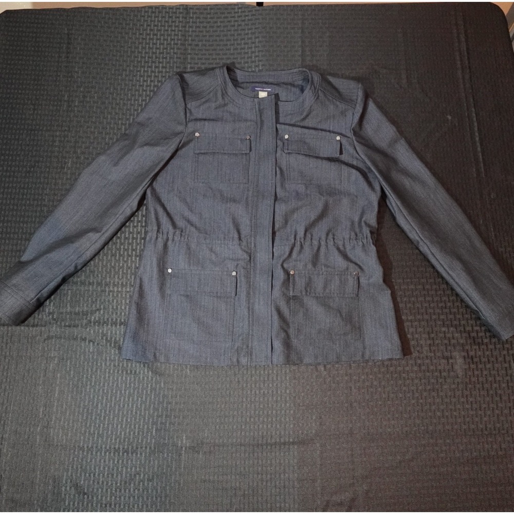 Tommy Hilfiger Womens Utility Jacket Grey Denim Look Studded Size Large H6DJN067
